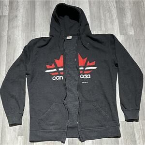 Canada Maple Leaf Full Zip Hoodie Mens XL Black Red Graphic Zip Up Sweatshirt